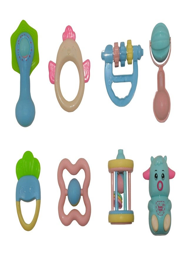 Crackles Lovely Soft Colour Rattles with Teethers for Babies, Toddlers, Infants, Child Set of 8 - Image 1